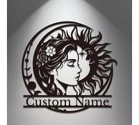Personalized Sun & Moon Metal Wall Art - Custom Celestial Sign for Home & Garden - Spiritual Gift for Yoga Studios & Nature Lovers (Style-3)