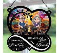 Personalized Suncatcher for Wife Husband - from Our First Kiss Till Our Last Breath, Couple Suncatcher Gifts for Anniversary Birthday Unique Home Decor for Spouse Newly Wed Couple