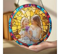 Personalized Suncatcher Stained Glass Window Hanging Gifts Custom Photo Family Window Hanging Ornament Grandma Kids God Cat Family Portrait Faux Stained Glass Memorial Gifts
