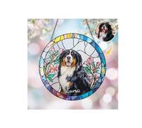 Personalized Suncatcher Stained Glass Window Hanging Gifts Custom Photo Family Window Hanging Ornament Grandma Kids God Cat Family Portrait Faux Stained Glass Memorial Gifts