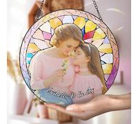Personalized Suncatcher Stained Glass Window Hanging Gifts Custom Photo Family Window Hanging Ornament Grandma Kids God Cat Family Portrait Faux Stained Glass Memorial Gifts