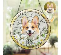 Personalized Suncatcher Stained Glass Window Hanging Gifts Custom Photo Family Window Hanging Ornament Grandma Kids God Cat Family Portrait Faux Stained Glass Memorial Gifts