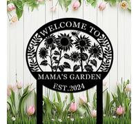 Personalized Sunflower Garden Signs with Stake,Custom Bee Metal Sign for Outside,Customized Flowers Welcome Plaque Housewarming Gifts for Gardener,Gardening Decor for Lawn Porch Yard Patio Outdoor