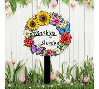 Personalized Sunflower Garden Signs with Stake,Custom Flowers Metal Sign for Outside,Customized Butterfly Floral Welcome Plaque for Birthday Housewarming Gift,Gardening Decor for Lawn Yard Outdoor