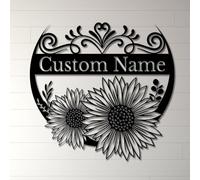Personalized Sunflower Metal Wall Art - Custom Name Sign for Farmhouse & Home Decor - Rustic Flower Decor for Bedrooms, Living Rooms or Outdoor Spaces (Sunflower B)