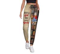 Personalized Sweatpants Loves Books - Just A Girl Who Loves Books Lounge Pants, Drawstring Elastic Waist with Pockets (UK, Alpha, M, Regular, Regular, Style 5)