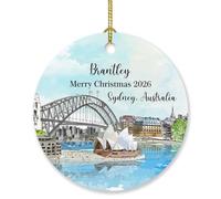 Personalized Sydney Harbour Bridge Ornament Christmas, Sydney Opera House Christmas Ornaments 2023, Custom Name & Text Sydney Australia Ornament, Australian Sydney City Ornament Gifts for Xmas Tree