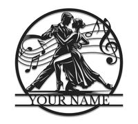 Personalized Tango Dance Metal Wall Art, Custom Name with Dancing Couple Silhouette, Ballroom Studio Decor for Dance Room and Home Theater (Style-2)