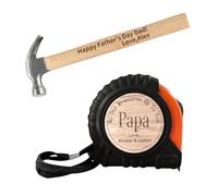 Personalized Tape Measure Hammer Set for Dad, No One Measures Up to You Dad Tape Measure, Custom Engraved Wooden Handle Hammer, Birthday Fathers Day Tool Set Gift for Dad Grandpa (Style-1)