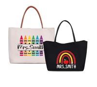 Personalized Teacher Bag Teach Love Inspire Rainbow Heavy Canvas Tote Reusable Shopping Bag Gift