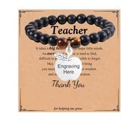 Personalized Teacher Gifts for Women Custom Teacher Appreciation Gifts with Name Text Stone Bead Teacher Bracelet Back to School Thank you Gift for Teacher, 6.3", Stone, no gemstone