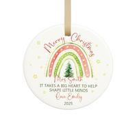 Personalized Teacher Merry Christmas Ceramic Ornament | End of Year Gift for Teacher Nursery Teaching Assistant | XMAS Tree Decoration for Teacher Appreciation