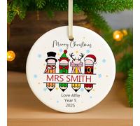 Personalized Teacher Merry Christmas Ceramic Ornament | End of Year Gift from Student | XMAS Tree Decoration for Teacher Appreciation Nursery Teaching Assistant