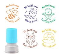 Personalized Teacher Reward Stamp Self Inking Round 20mm/25mm Custom Cartoon Character Text Homework Feedback Student School Supplies Gift