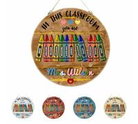 Personalized Teacher Wood Door Sign Welcome to Our Classroom Signs Welcome Back to School Plaque Classroom Bulletin Board Hanger Welcome Hanging Sign for Classroom Door for Teacher Gift Wall Decor