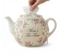 Personalized Teapot Tissue Box Cover, Vintage Floral Fabric Holder for Cube Tissues, Mum Tea Time Country Room Decor, Decorative Dispenser Sleeve, Unique Present for Grandmother (1)