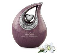 Personalized Teardrop Urn - Teardrop Cremation Urns for Human Ashes - Unique Memorial Urn for Men & Women - Full Size Adult Funeral Urns for Ashes up to 210 Cubic Inches with Velvet Bag (Purple)