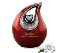 Personalized Teardrop Urn - Teardrop Cremation Urns for Human Ashes - Unique Memorial Urn for Men & Women - Full Size Adult Funeral Urns for Ashes up to 210 Cubic Inches with Velvet Bag (Red)