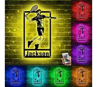 Personalized Tennis Player Neon Signs for Wall Decor, Custom Metal Name Tennis LED Night Light USB Powered Remote Control Switch 16 Color Change Lamp for Tennis Lover Xmas Kid Children Gift (Style 1)