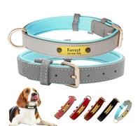 Personalized Textured Leather Dog Collar with Engraved Name & Phone Number Adjustable Genuine Leather Pet Collar for Small Medium Large Dogs Custom Metal ID Tag Soft Padded Classic Design