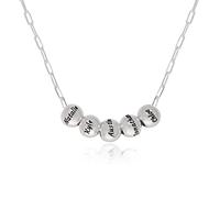 Personalized The Balance Charm Necklace with Custom Engraved Beads - Cable/Link Chain - Dainty Gift for Mom, Her - Jewelry for Christmas, Link Chain, Sterling Silver, No Gemstone