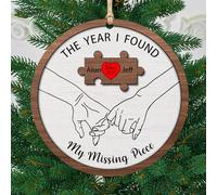 Personalized The Year I Found My Missing Piece Couple 2-Layered Wooden Christmas Ornament,Custom Mr and Mrs Newly Wed Hanging Decorations,Keepsake Xmas Gift Wife Husband