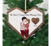 Personalized The Year I Found My Missing Piece Couple 2-Layered Wooden Christmas Ornament,Custom Mr and Mrs Newly Wed Hanging Decorations,Keepsake Xmas Gift Wife Husband