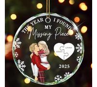 Personalized The Year I Found My Missing Piece Kissing Couples Glass Ornament, Custom Couple Husband Wife Ornament Gift for Husband Wife Girlfriend Boyfriend Him Her on Xmas, Holiday Keepsake