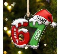 Personalized The Year Of 67 Christmas Ornaments 2025 Custom Six Seven Acrylic Ornament with Name Year 2D Flat 67 Ornament Funny Number Xmas Tree Hanging Decorations Gift for Teen Kid,02