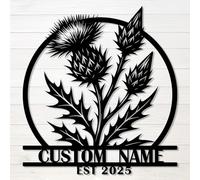 Personalized Thistle Metal Sign - Custom Name Scottish Flower Wall Art - Decoration for Home, Garden, Pub, or Outdoor Spaces - Celtic-Inspired Gift for Families & Friends (Style-2)