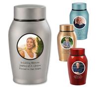 Personalized Titanium Steel Keepsake Cremation Urn for Human Ashes | Custom Color Portrait & Crystal Raised Lettering | Handcrafted Small Memorial Urn (1, Silver)