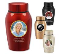 Personalized Titanium Steel Keepsake Cremation Urn for Human Ashes | Custom Color Portrait & Crystal Raised Lettering | Handcrafted Small Memorial Urn (2, Burgundy)
