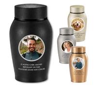Personalized Titanium Steel Keepsake Cremation Urn for Human Ashes | Custom Color Portrait & Crystal Raised Lettering | Handcrafted Small Memorial Urn (2, Black)