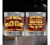 Personalized To My Brother Whiskey Glass Cup, Custom Name Fist Bump Drinking Glasses, Funny Whiskey Glasses Gifts for Brothers Friend Men Him, Father's Day Birthday Gifts,16