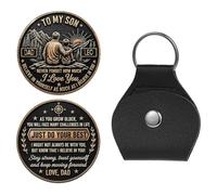Personalized To My Son Coin from Dad, Custom Pocket Hug Token with PU Leather Keychain Gifts For Son Birthday Christmas Meaningful Keepsake for Boys