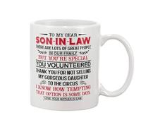Personalized To My Son In Law Coffee Mug From Mother In Law To My Son In Law Gifts Son In Law You Volunteered Custom Name White 11 15oz Ceramic Tea Cup For Wedding Christmas
