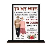 Personalized To My Wife Plaque With Base, Custom Name You Are My Queen Forever Wood Sign, Christmas Valentine's Day Birthday Gift for Wife from Husband, Home Decor for Old Couple (Black-1)