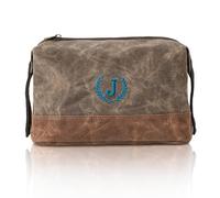 Personalized Toiletry Bag Fathers Day Birthday Gifts for Men, Large Waxed Canvas Travel Dopp Kit Monogrammed Initial Embroidery, Waterproof Shaving Case for Road Trip Camping Weekend Hiking Letter J