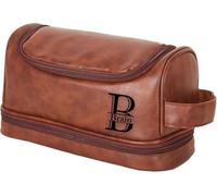 Personalized Toiletry Bag For Men, Custom Leather Travel Dopp Kit Engraved for Men's Birthday/Groomsmen/Boyfriend/Father’s Day Suprise, Red Brown