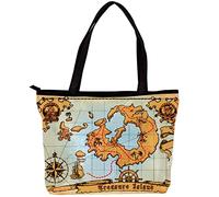 Personalized Tote Bag for Women Large Capacity Casual Shoulder Bag Old Pirate Map Skull Island Treasure