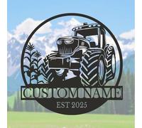 Personalized Tractor Metal Sign, Custom Farm Name Wall Art, Rustic Barn Decor, Farmer Retirement Gift, Large Outdoor Farmhouse Plaque (Style-2)