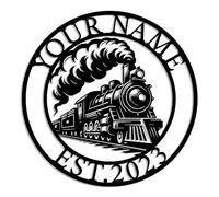 Personalized Train Name Metal Art Sign, Custom Steam Engine Train Locomotive Metal Wall Art, Custom Train Metal Sign, Outdoor Metal Wall Art,Front Door Sign, Train Head On Rail Metal (Style-2)