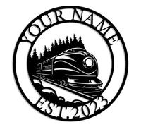 Personalized Train Name Metal Art Sign, Custom Steam Engine Train Locomotive Metal Wall Art, Custom Train Metal Sign, Outdoor Metal Wall Art,Front Door Sign, Train Head On Rail Metal (Style-1)