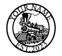 Personalized Train Name Metal Art Sign, Custom Steam Engine Train Locomotive Metal Wall Art, Custom Train Metal Sign, Outdoor Metal Wall Art,Front Door Sign, Train Head On Rail Metal (Style-4)