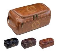 Personalized Travel Dopp Kit for Men, Laser Engraved PU Leather Toiletry Bag, Custom Shaving Kit for Groomsmen, Husband, Dad, Birthday, Christmas, Father's Day Gift(Light Brown)