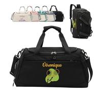 Personalized Travel Duffle Bag with Embroidery Name/Color Print Logo, Sports Yoga Dance 3 in 1 Gym Bag, Dufflebag Weekend Getaway for Women Men, with Shoe and Wet Clothes Compartments-Black
