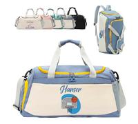 Personalized Travel Duffle Bag with Embroidery Name/Color Print Logo, Sports Yoga Dance 3 in 1 Gym Bag, Dufflebag Weekend Getaway for Women Men, with Shoe and Wet Clothes Compartments-Blue