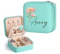 Personalized Travel Jewelry Case with Mirror Portable Jewelry Box with Flower & Name Small Jewelry Box for Wedding Bridesmaid Proposal Gifts Women Girls Birthday Travel Gifts