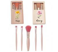 Personalized travel makeup brush set,Custom Birth Flower Makeup Brush Sets, Makeup Brush set with Mirror, Necessary Combination for Daily Makeup,Birthday Gift for Women