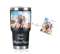 Personalized Travel Mug with Picture&Text,Customized Coffee Cup Travel Mug for Her Stainless Steel Thermal Vacuum Flask, Leakproof Tumbler, Coffee Mug with BPA Free Easy-Clean Lid, 30oz (Black)